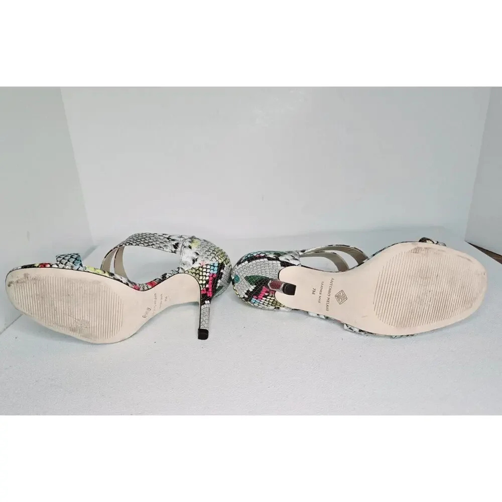 Antonio Melani Verene Snakeskin Sandals Multicolor Strappy Heels 7M Shoes - Picture 9 of 9
